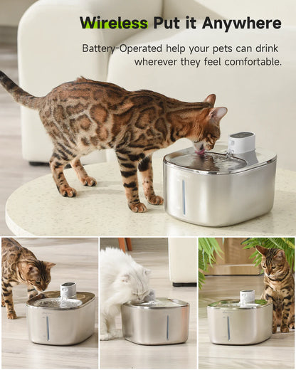 Fonte para Gatos Grande 4L Inox Sem Fio – Bebedouro Automático com Sensor e Bateria Recarregável