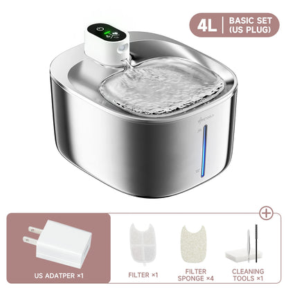 Fonte para Gatos Grande 4L Inox Sem Fio – Bebedouro Automático com Sensor e Bateria Recarregável