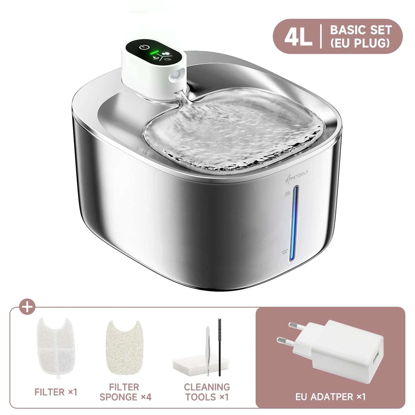 Fonte para Gatos Grande 4L Inox Sem Fio – Bebedouro Automático com Sensor e Bateria Recarregável