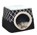 Cama Toca Iglu 2 em 1 Cubo para Gatos e Cães Pequenos – Pelúcia Premium Cinza Geométrico