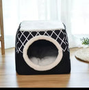 Cama Toca Iglu 2 em 1 Cubo para Gatos e Cães Pequenos – Pelúcia Premium Cinza Geométrico
