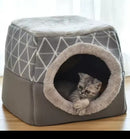 Cama Toca Iglu 2 em 1 Cubo para Gatos e Cães Pequenos – Pelúcia Premium Cinza Geométrico
